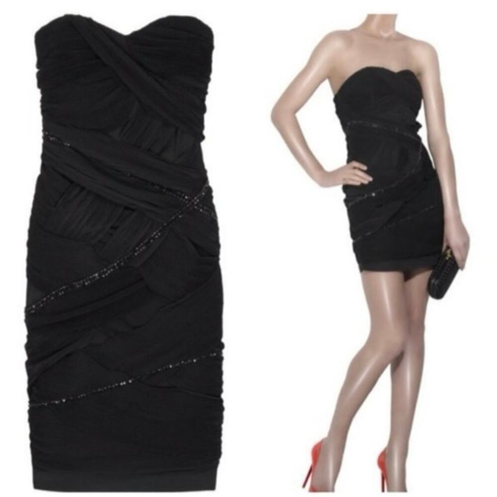 Alice + Olivia Black Rhinestone Mini Dress Size 6